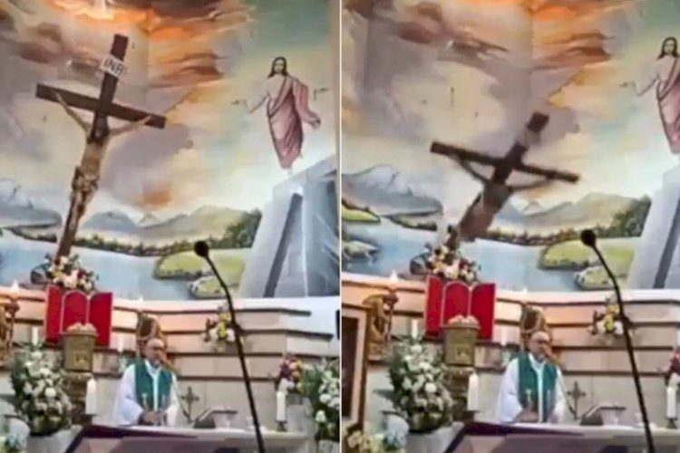 Padre morre após cruz de madeira cair sobre ele durante missa transmitida ao vivo no Equador; vídeo mostra momento do acidente